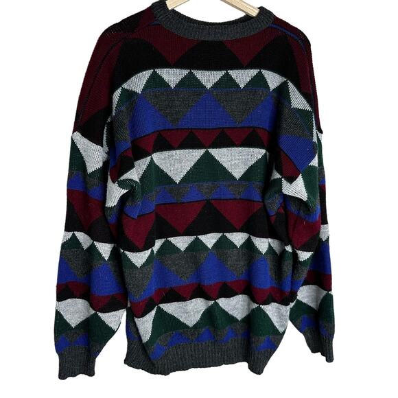 Vintage Other - Vintage Multicolor Geometric Dad Grandpa Sweater Triangles